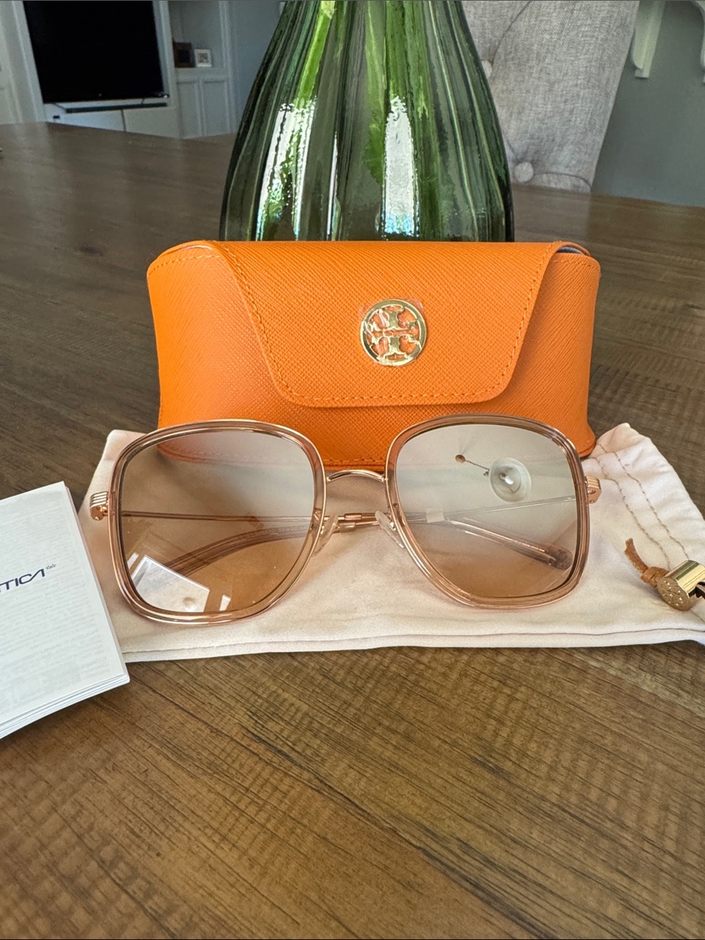 Tory Burch 6101 Pink Square Brown Mirror Sunglasses with case